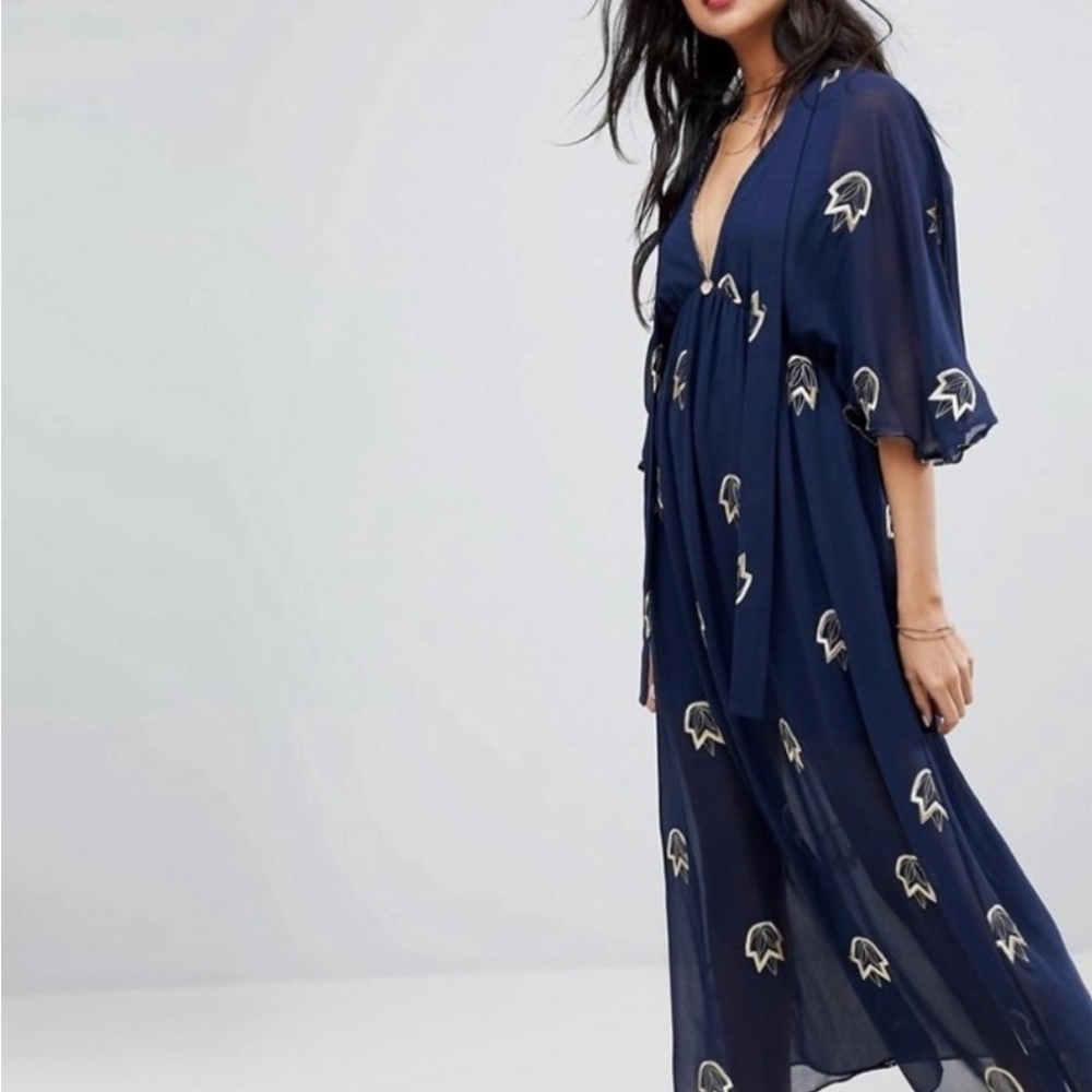 Stevie May Embroidered Leaf Dress V Neck, Lined, Empire Waist Open Back Size XS - Picture 14 of 16